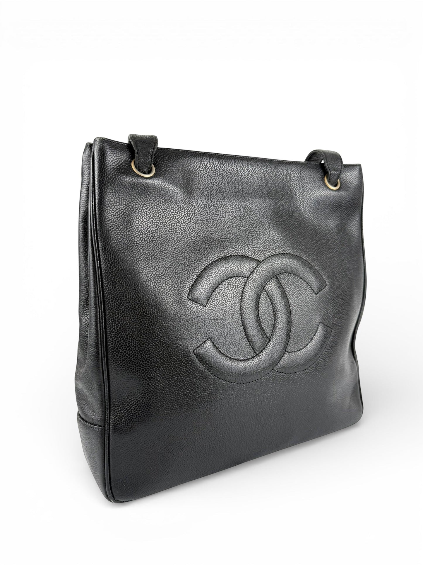 Vintage 1994 Chanel CC Black Caviar Leather Tote Bag | O/S, Multicoloured