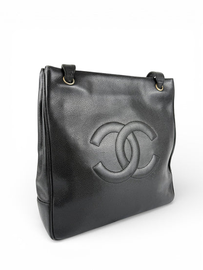 Vintage 1994 Chanel CC Black Caviar Leather Tote Bag | O/S, Multicoloured