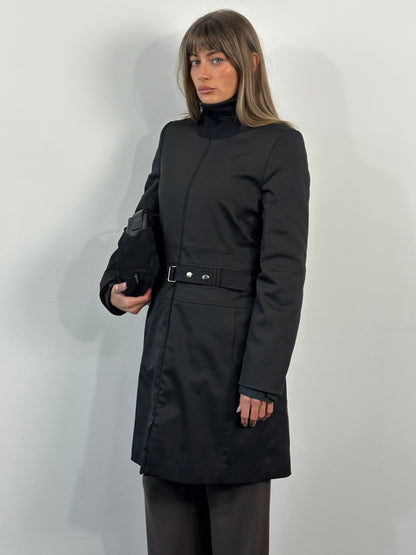 Vintage 1990s Funnel Neck Nylon Belted Trench Coat - M