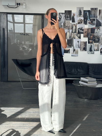 Vintage 2000s Lace Babydoll Asymmetric Split Cami Top - S-L