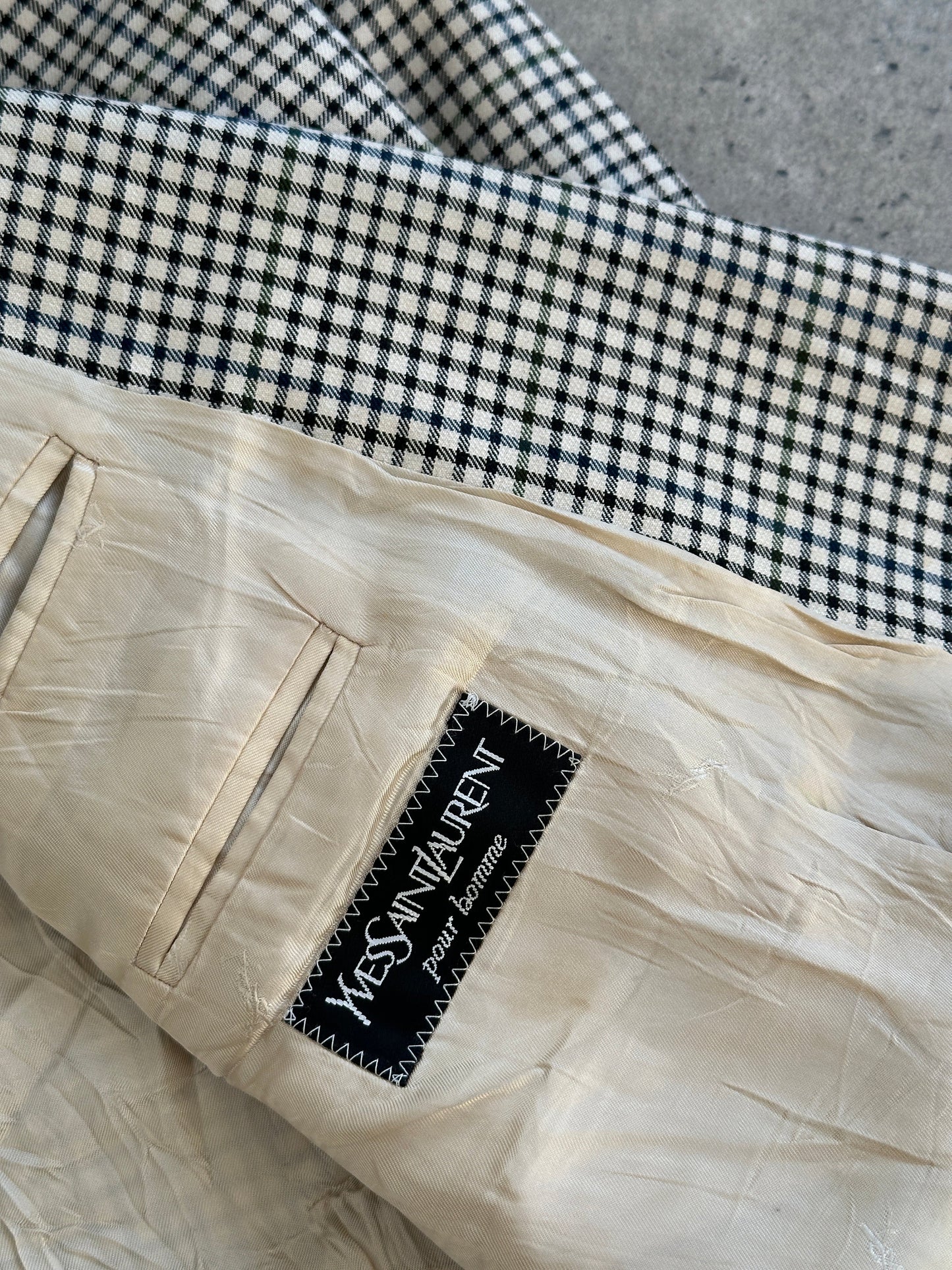 Yves Saint Laurent Pour Homme 1990s Wool Check Double Breasted Blazer - 40R/XL