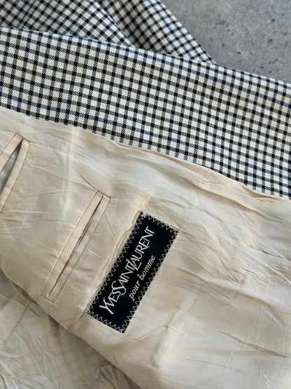 Yves Saint Laurent Pour Homme 1990s Wool Check Double Breasted Blazer - 40R/XL
