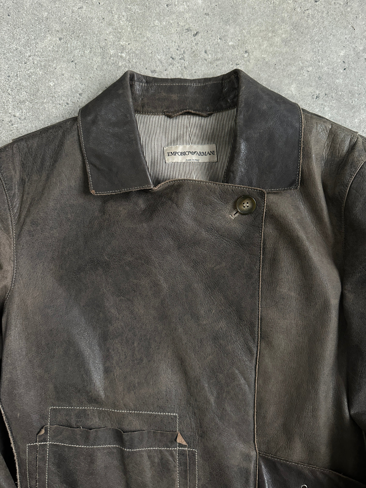 Emporio Armani Distressed Leather Jacket - S | XS-S, Distressed Brown