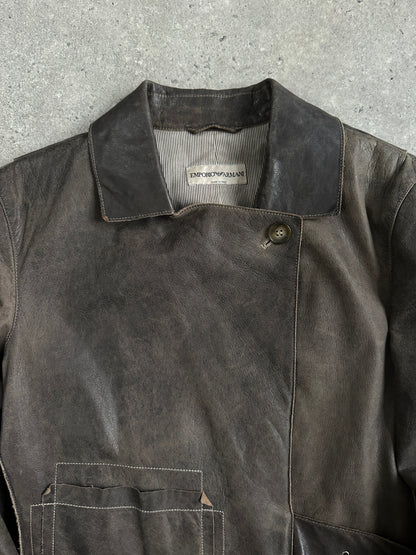 Emporio Armani Distressed Leather Jacket - S | XS-S, Distressed Brown