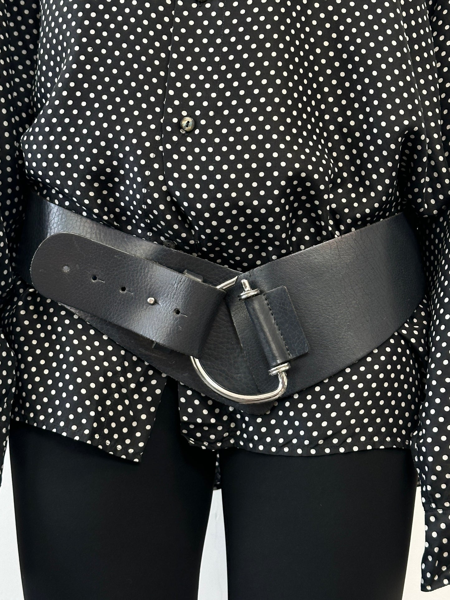 Vintage Chrome D Ring Leather Chunky Hip Belt W36-W38