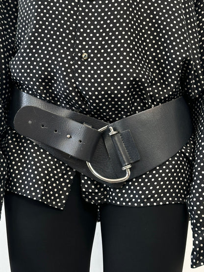 Vintage Chrome D Ring Leather Chunky Hip Belt W36-W38