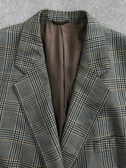 Burberry 1980s Pure Wool Single Breasted Check Blazer - 48R/XXL