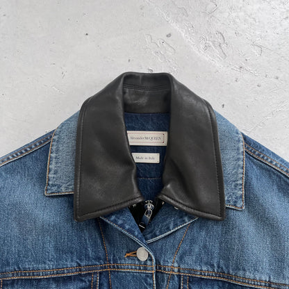 ss2022 alexander mcqueen denim/leather jacket | Blue, Red