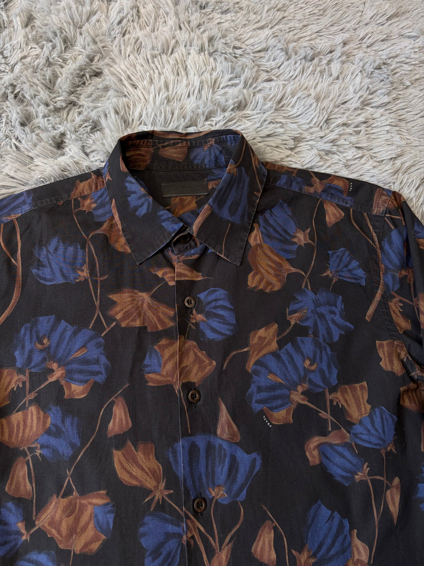 Prada Milano 2008 Hibiscus Black Floral Logo Shirt - M | O/S, Black