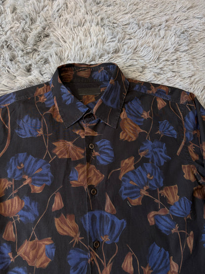 Prada Milano 2008 Hibiscus Black Floral Logo Shirt - M | O/S, Black