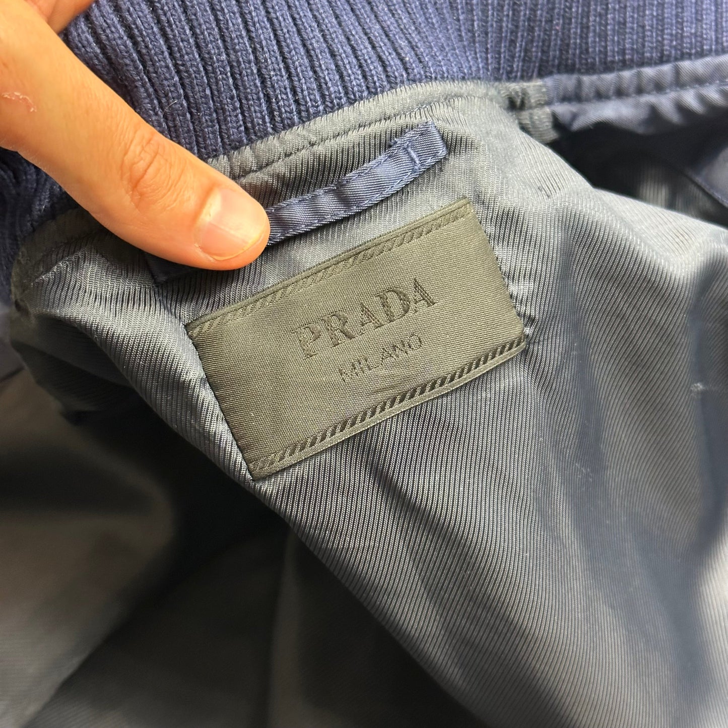 Prada Milano 2015 Metallic Blue Nylon Bomber Jacket - IT50