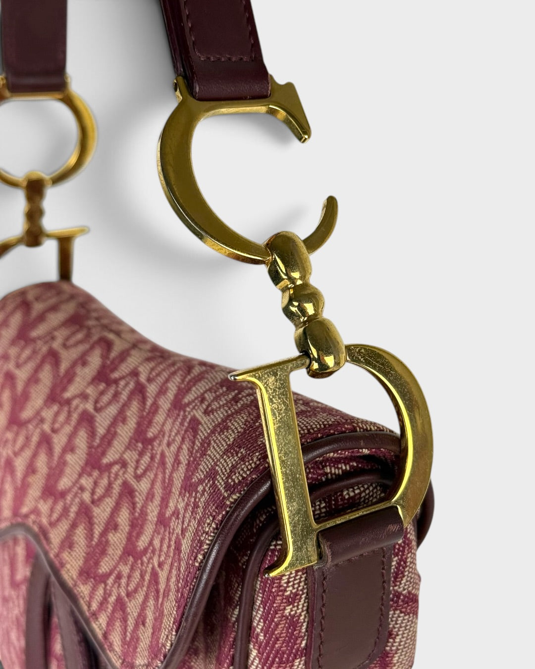 Vintage Christian Dior Monogram Bordeaux Red Saddle Shoulder Bag | O/S, Multicoloured