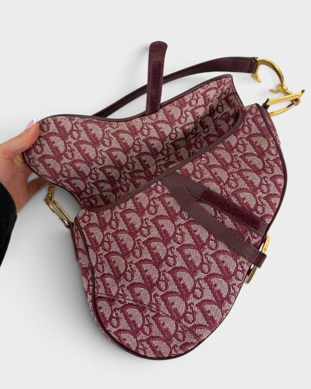 Vintage Christian Dior Monogram Bordeaux Red Saddle Shoulder Bag | O/S, Multicoloured