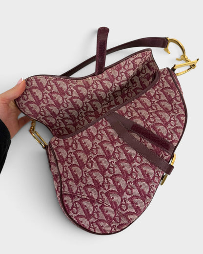 Vintage Christian Dior Monogram Bordeaux Red Saddle Shoulder Bag | O/S, Multicoloured