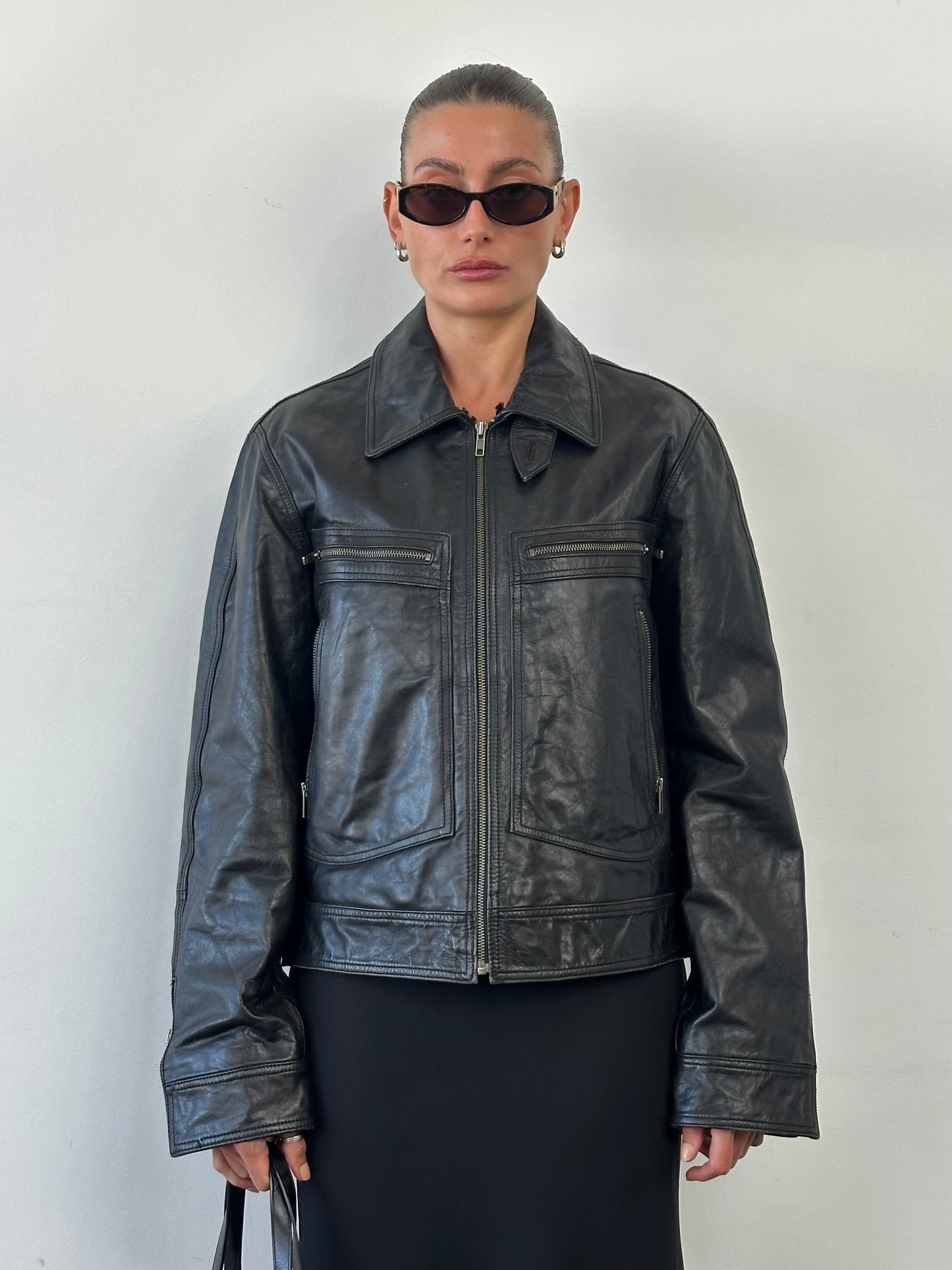 Conbipel High Neck Leather Jacket - M