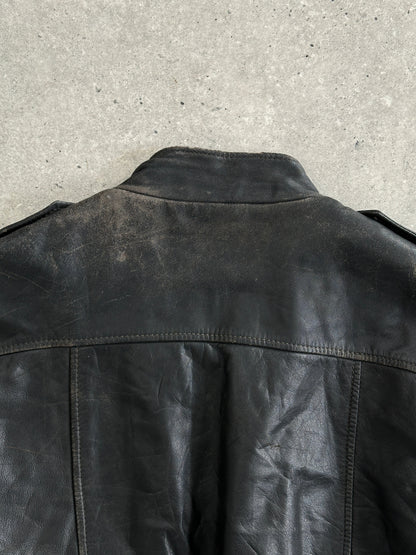 Vintage Distressed Leather Bomber Jacket - M/L
