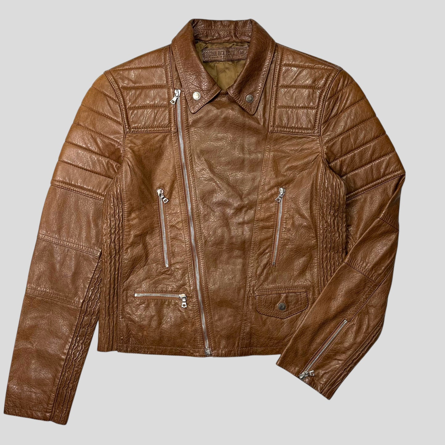 Neil Barrett 2012 Leather Padded Brown Multipocket Moto Jacket - S