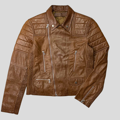 Neil Barrett 2012 Leather Padded Brown Multipocket Moto Jacket - S