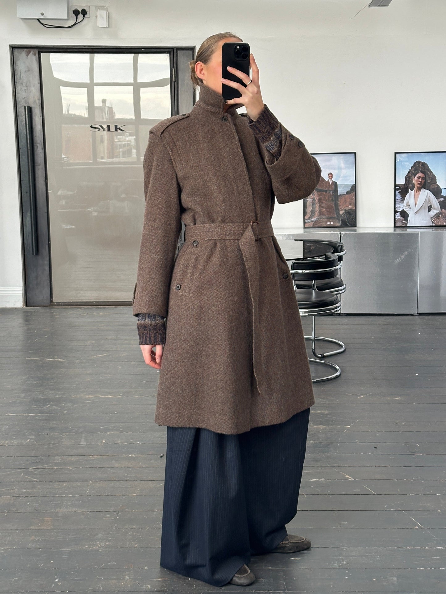 Italian Vintage 1990s Wool Mohair Single Breasted Belted Coat - L