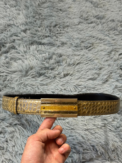 Gucci by Tom Ford 00’s Metallic Crocodile Leather Web Belt | O/S, Gold