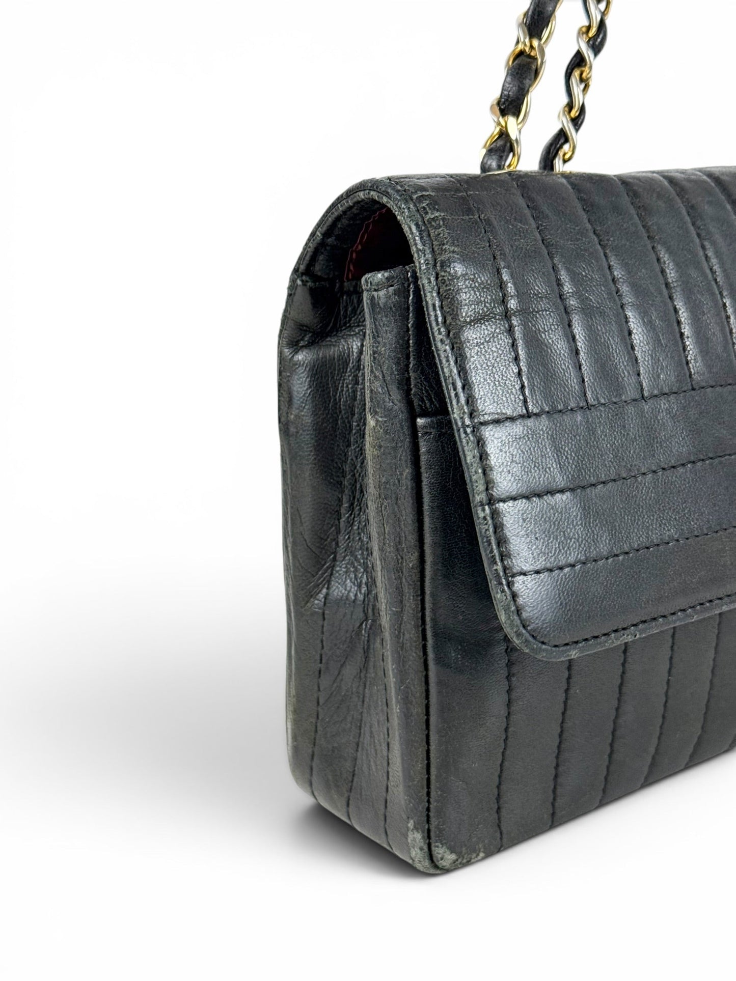 1980s Chanel Single Flap Horizontal Lambskin Leather Bag GHW Vintage | O/S, Black