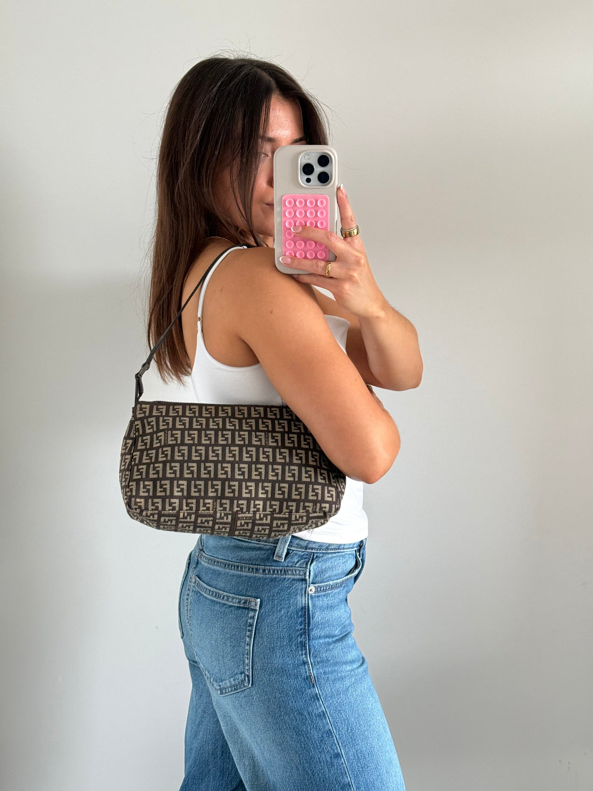 90s Fendi Zucca Brown Shoulder Bag | O/S, Multicoloured