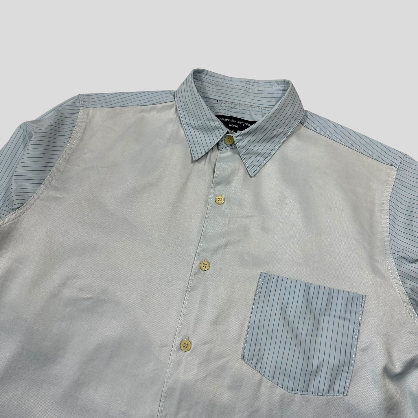 Comme Des Garçons Homme 00’s Striped Mix Material Shirt - M/L | Default Title, Baby Blue, Pale Grey