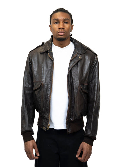 Schott Zip Up Brown Leather Jacket