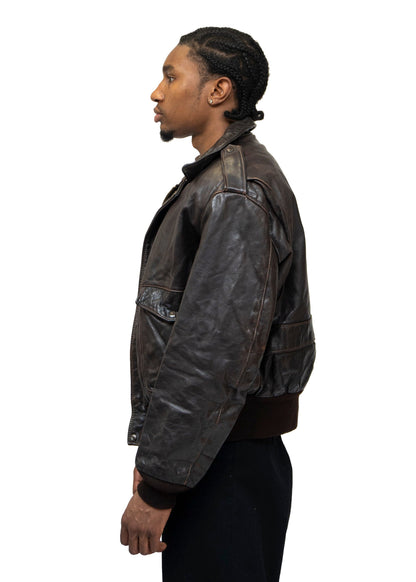 Schott Zip Up Brown Leather Jacket