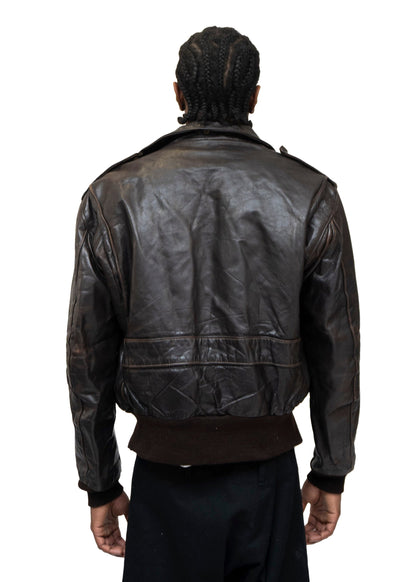 Schott Zip Up Brown Leather Jacket