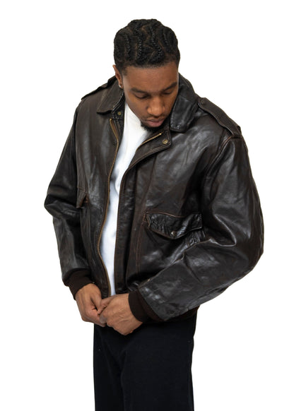 Schott Zip Up Brown Leather Jacket