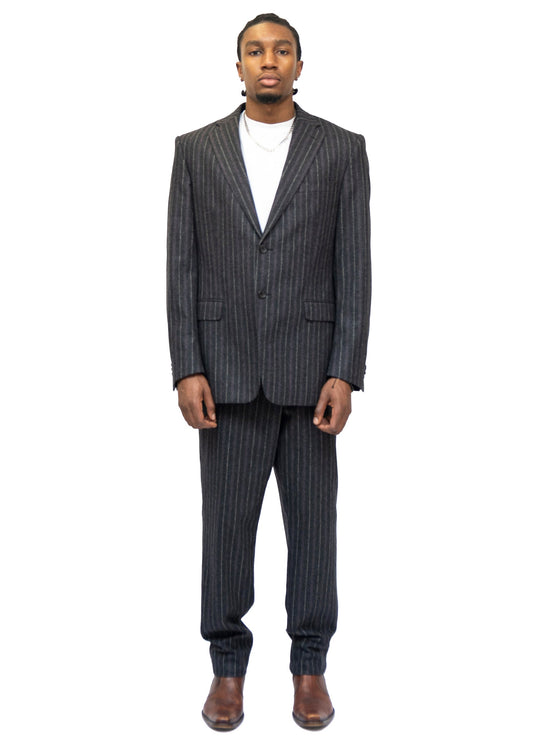 Versace Two Piece Grey Striped Suit Jacket and Trousers