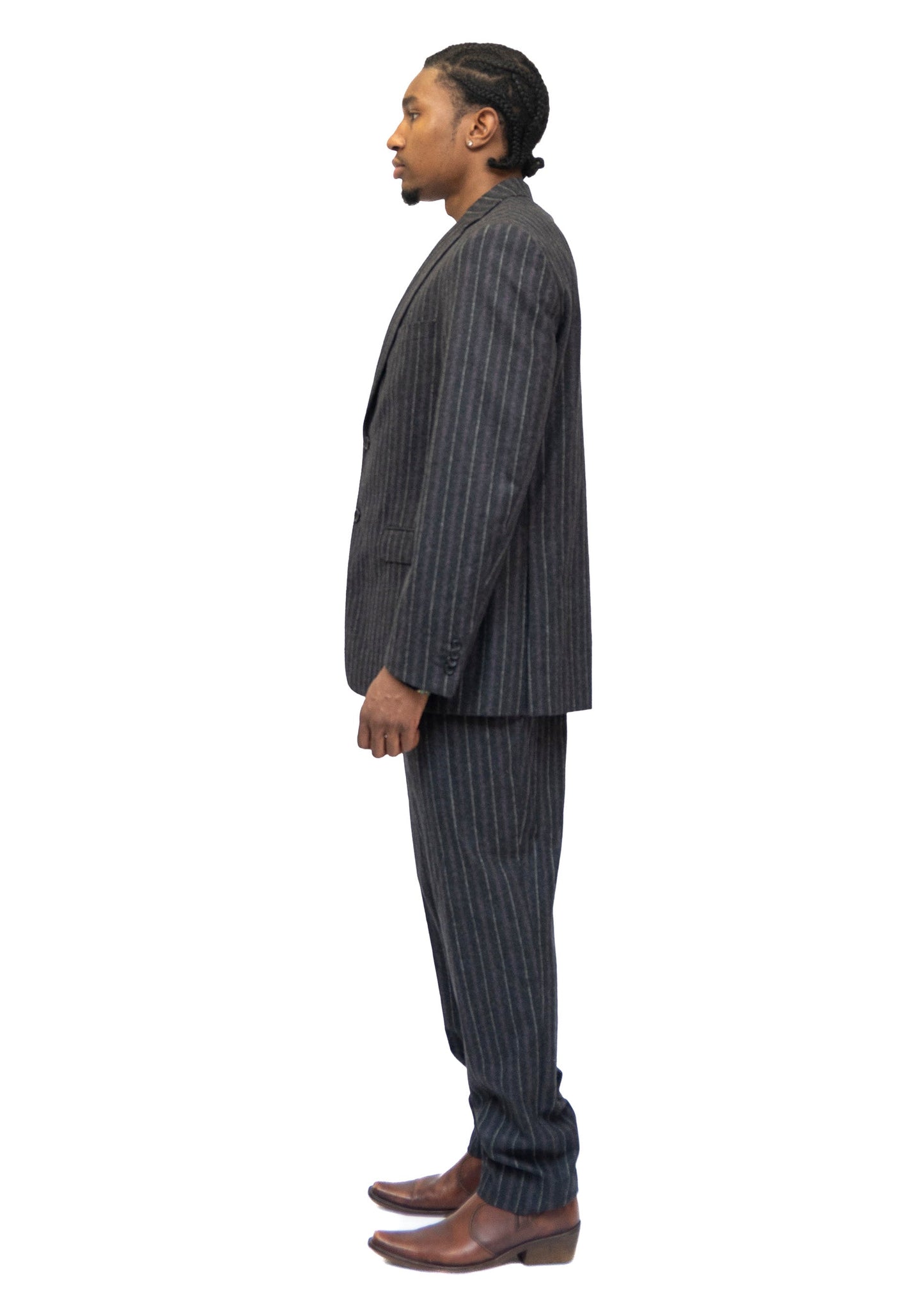 Versace Two Piece Grey Striped Suit Jacket and Trousers