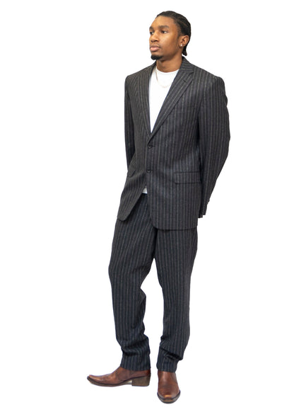 Versace Two Piece Grey Striped Suit Jacket and Trousers