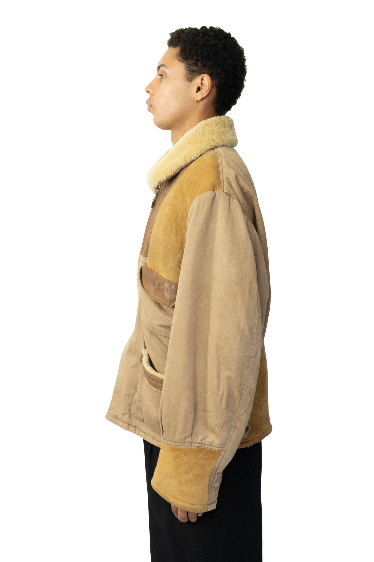 Chevignon Shearling Leather Paneled Quilted Lining Bomber Jacket