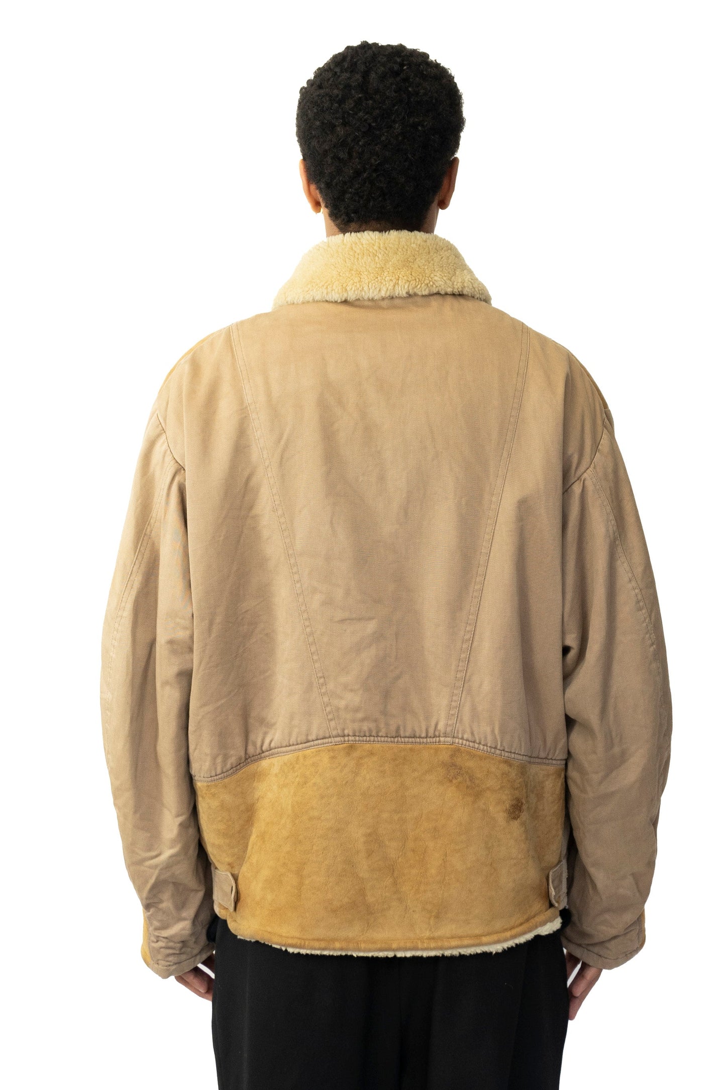 Chevignon Shearling Leather Paneled Quilted Lining Bomber Jacket