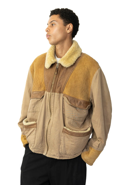 Chevignon Shearling Leather Paneled Quilted Lining Bomber Jacket