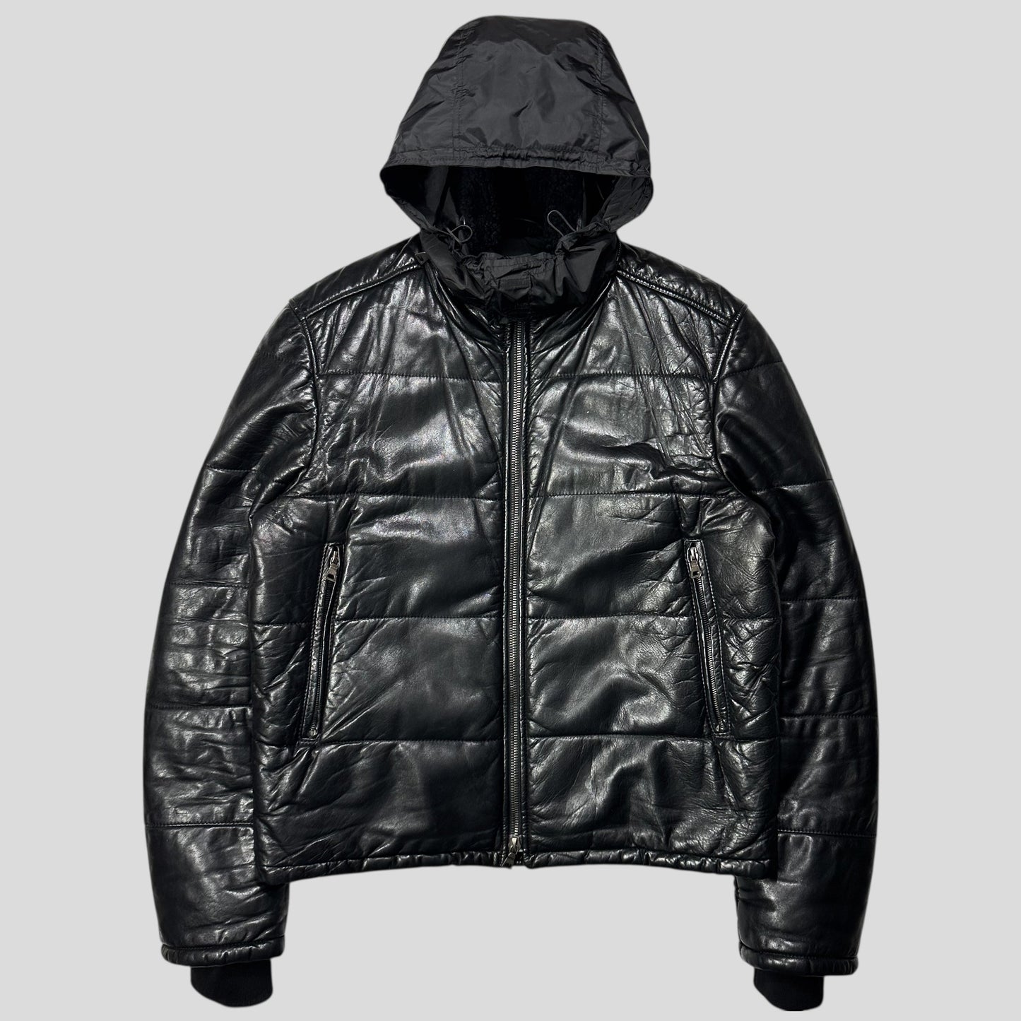 Prada Sport 00’s Leather Aviator Shearling Fur Collar Hooded Puffer - IT52 (L)