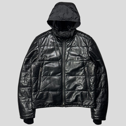 Prada Sport 00’s Leather Aviator Shearling Fur Collar Hooded Puffer - IT52 (L) | Large, Black