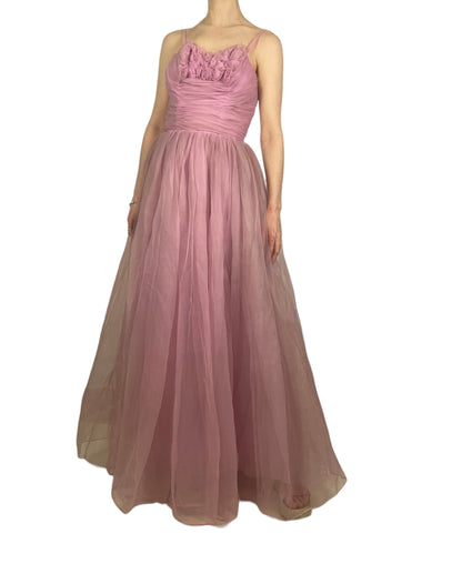 1950s Lee Delman pink tulle gown