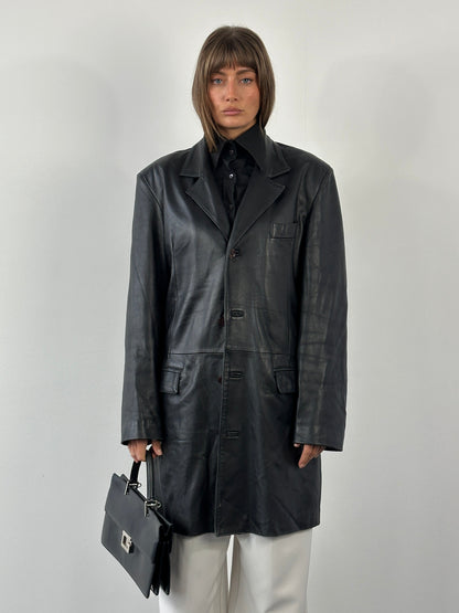 Italian Vintage 1990s Smooth Leather Trench Coat - L/XL