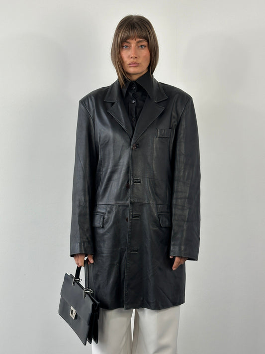 Italian Vintage 1990s Smooth Leather Trench Coat - L/XL