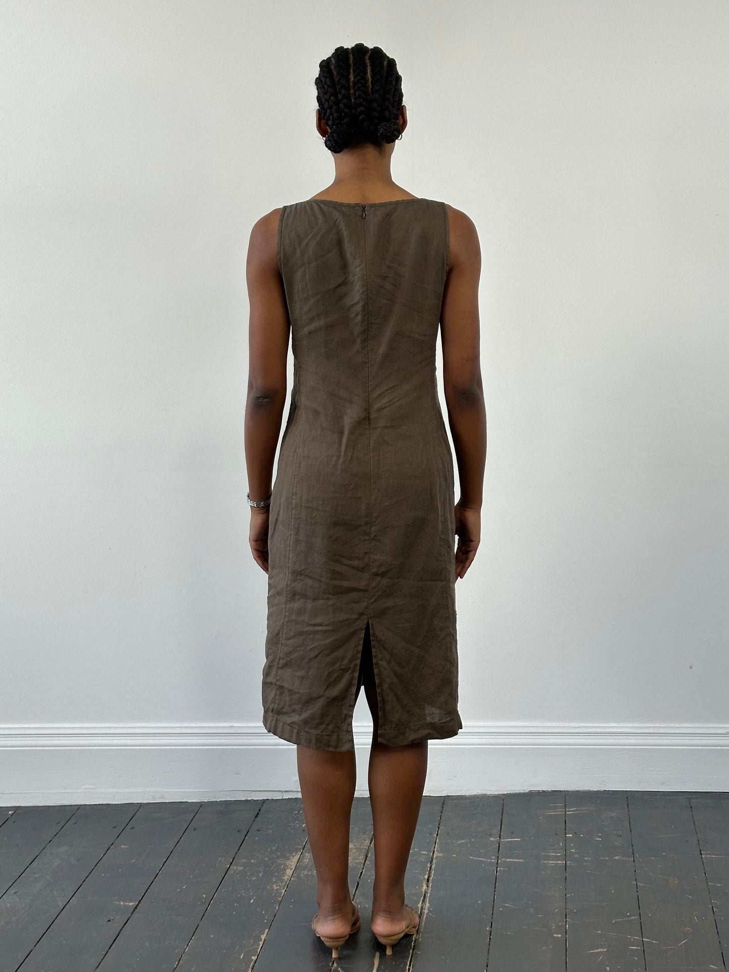 Armani Jeans 1990s Pure Linen Midi Sleeveless Dress - M