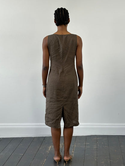 Armani Jeans 1990s Pure Linen Midi Sleeveless Dress - M