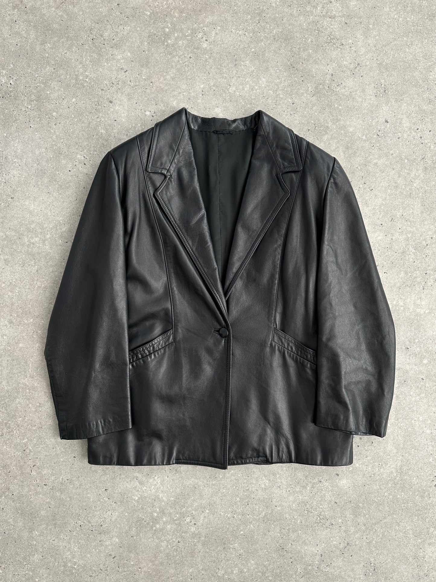 Vintage Single Button Leather Blazer Jacket - M