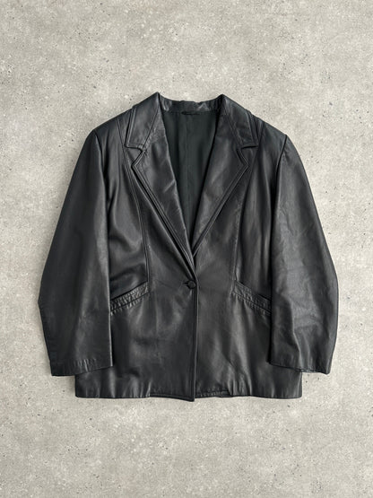 Vintage Single Button Leather Blazer Jacket - M