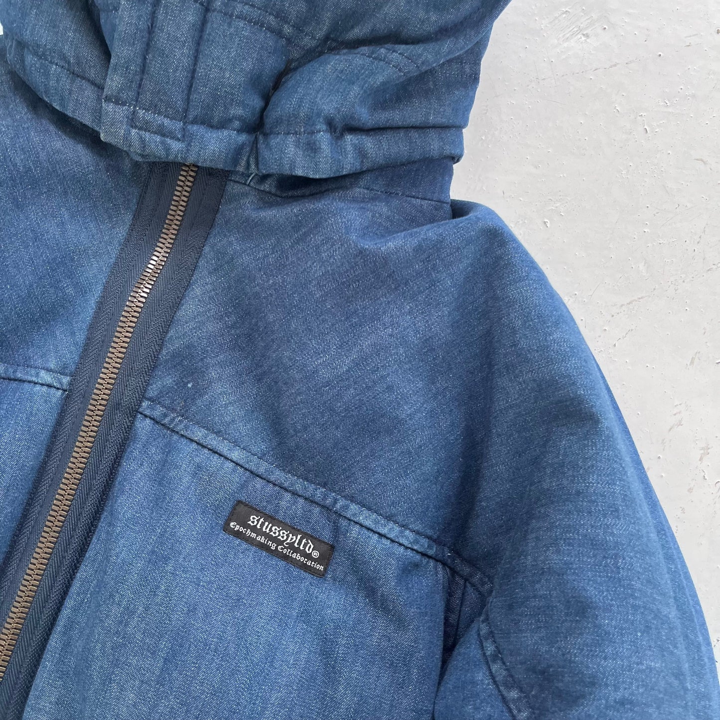2003 stüssy gore-dryloft denim puffer | Blue, Red