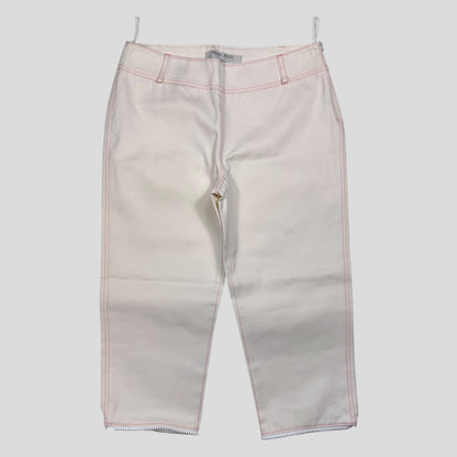 Miu Miu SS00 White and Pink Contrast Stitch Zip-off Bell Trousers - IT42 | Default Title, Pink