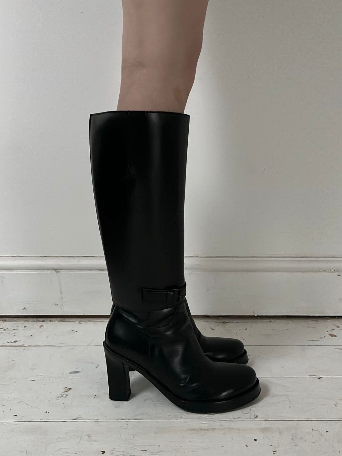 ANN DEMEULEMEESTER KNEE HIGH BOOTS (EU 38, FITS 39) | DEFAULT TITLE, Black