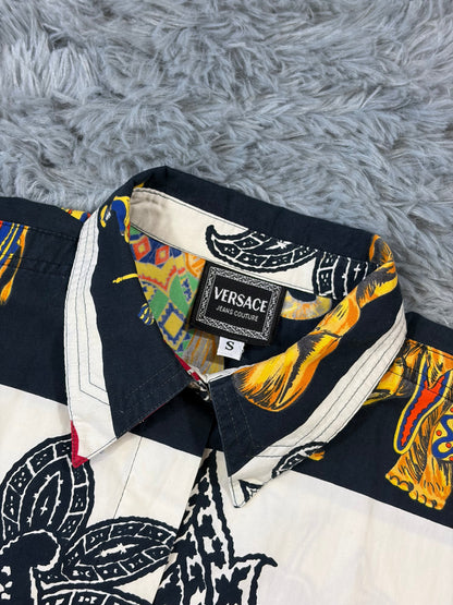 Versace VJC 90’s Regal Striped Elephant Shirt - S/M | S/M, Black, White, Yellow, Red
